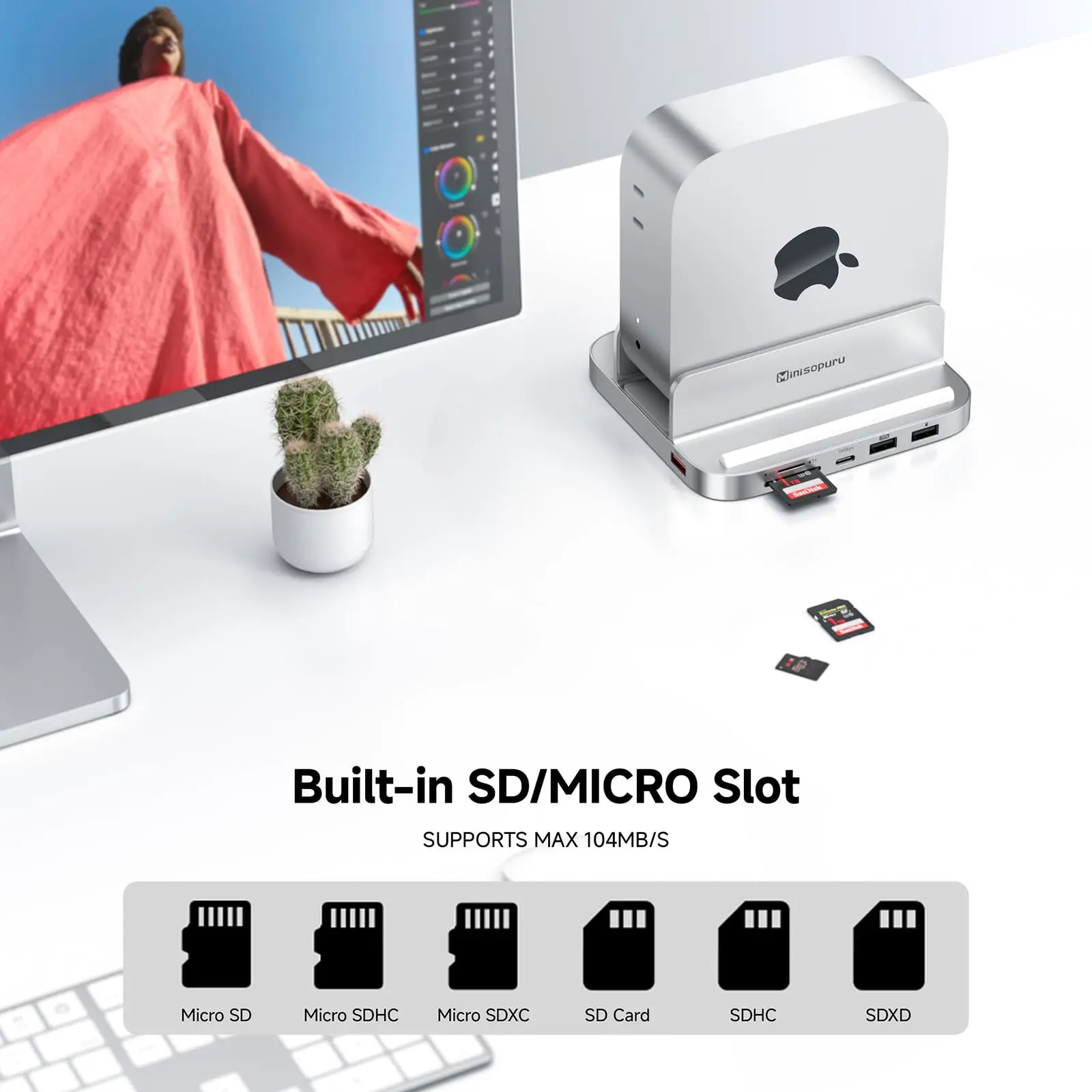 Minisopuru USB ハブ Mac Mini M4 ドックスタンド M.2 SSD