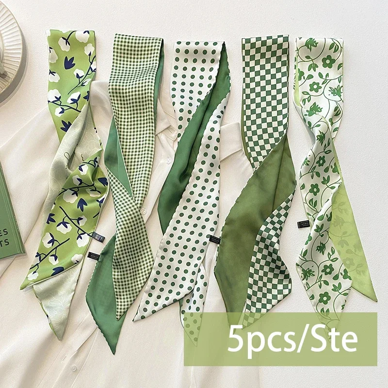 5pcs/set Series Silk Satin Scarf Women Cloth Hair Bands Headdress Accessories Lady Scarves Ribbon Neck Ties for Bag Handle 6