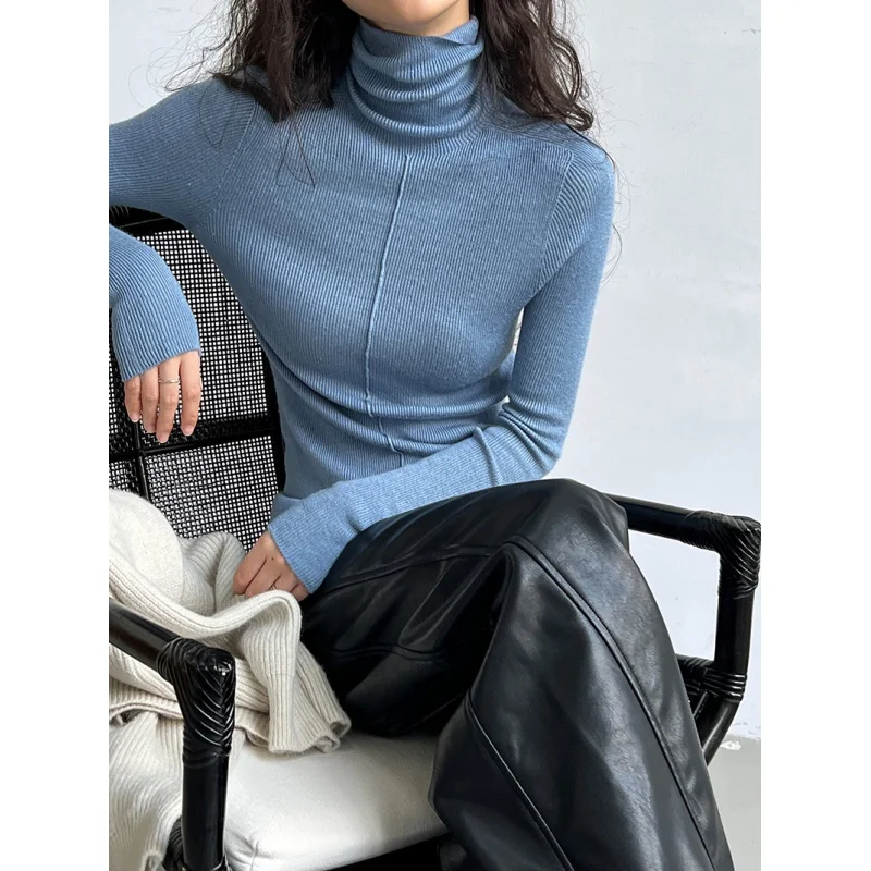 

2023 Quality ~ 10% Wool Soft Glutinous Turtleneck Sweater Minimalist Pile Collar Bottoming Sweater for Women