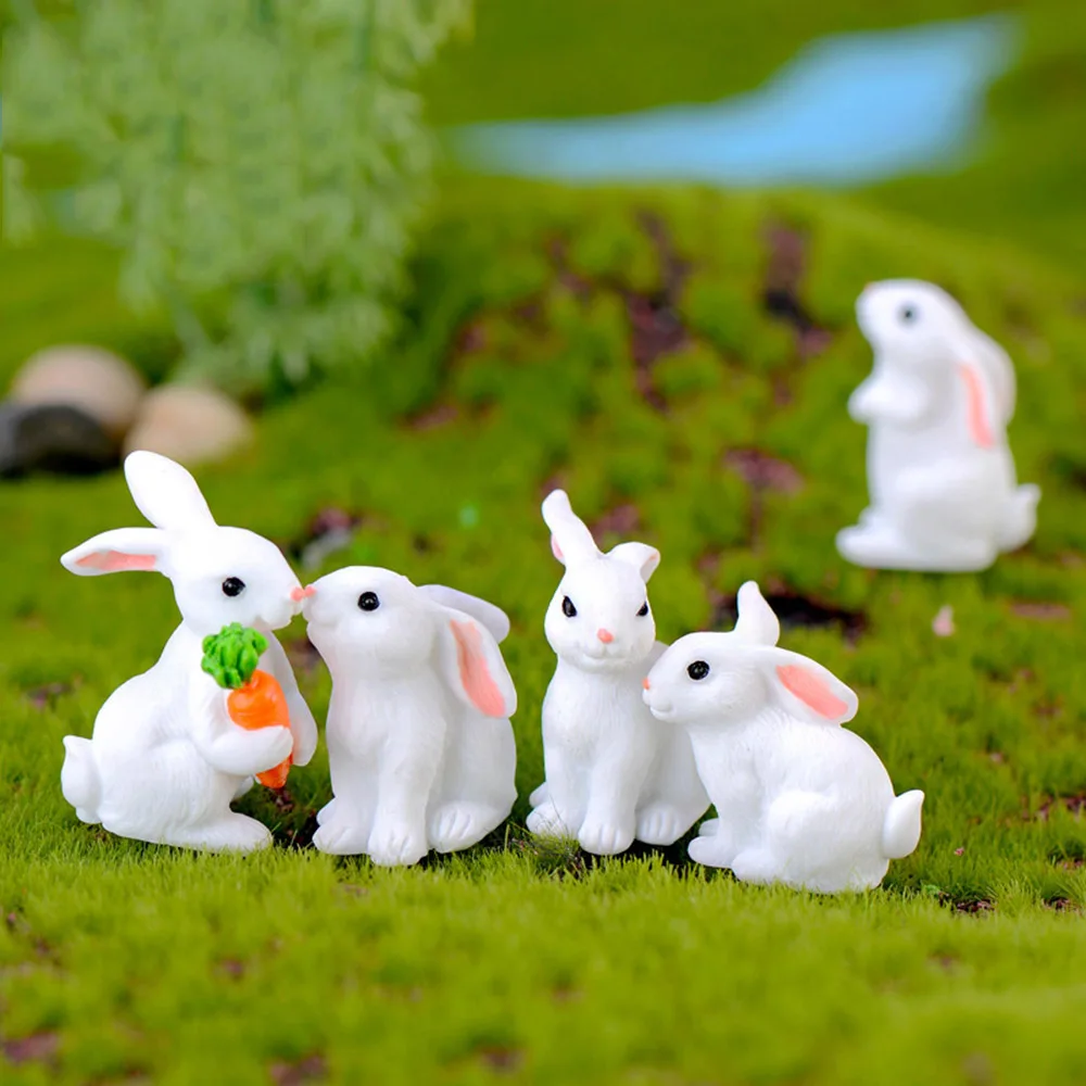 Decorazione Mini Animal Craft White Hare Micro Landscape Resin Bunny Statue Figurine Di Coniglio In Miniatura Fairy Garden