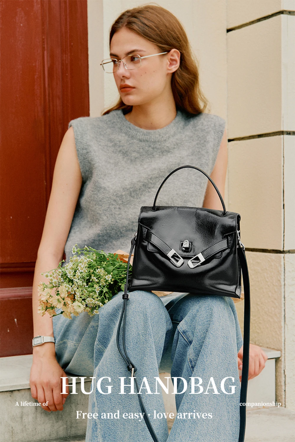 Microfiber synthetic leather tote, front view