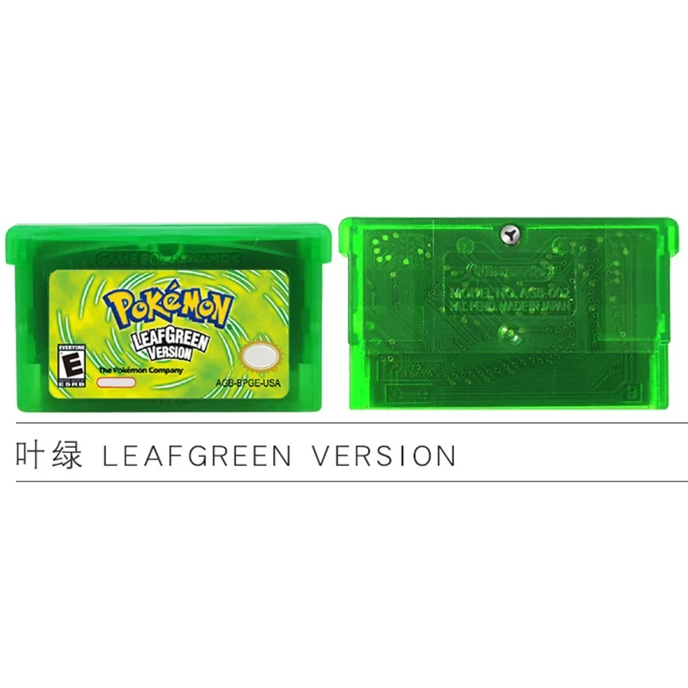 -GBA 게임 시리즈 32비트 비디오 게임 카트리지 콘솔 카드 에메랄드 파이어레드 리프그린 루비 사파이어