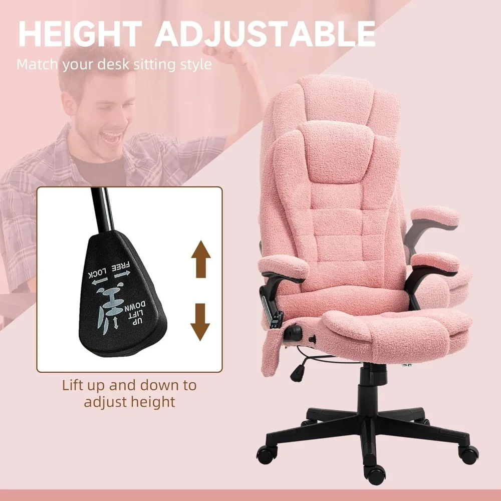 6 Point Vibrating Massage Office Chair with Heat,Velvet High Back Executive Office Chair with Reclining Backrest,Padded Armrests 5