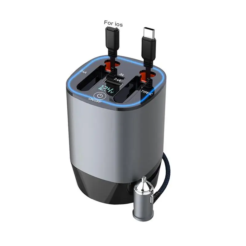 

Fast Car Charger 5 In 1 Smart Car Cell Phone Charger With Dual Retractable Cables Car Diffuser 100w Car Phone Charger 12v/24v