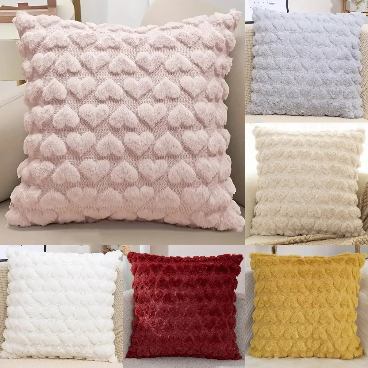 SolidColorPlushLoveHeartSoftPinkThrowPillowCoverPillowcase