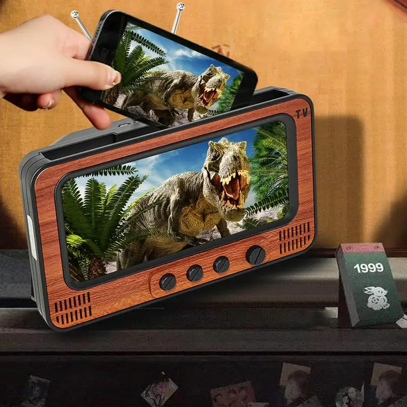 TV 스타일 휴대폰 홀더 독특한 나무 TV 스타일 휴대폰 화면 브래킷, 스피커 포함, 탁상용 장식 홈 장식품
