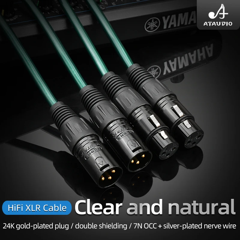 ATAUDIO HiFi 2XLR Audio Cable Hi-end 7N OCC Silver Plated Core with 2XRL Male to 2XLR Female Cable for Speaker Amplifier Mixer
