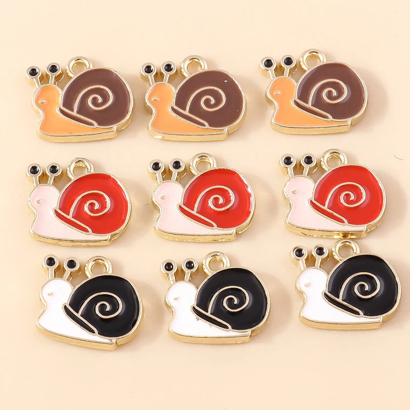 20 Stück 13 x 12 mm Cartoon-Emaille-Tier-Schnecke-Charms-Anhänger für Schmuckherstellung, Halsketten, Ohrringe, Armbänder, DIY-Bastelzubehör