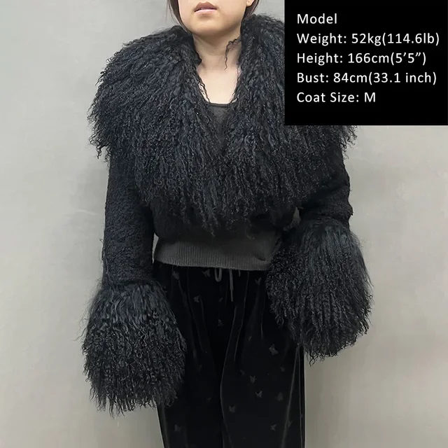 女性のための本物のモノガントレートジャケット、羊の毛皮の