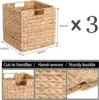 12 x 12 x 12in Water Hyacinth Storage Baskets, Wicker Storage Baskets for Shelves, Foldable Square Baskets for IKEA Kallax Set o 4