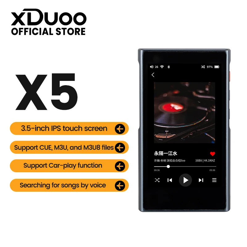XDUOO X5 HIFI music Player portable Hi-Res lossless DSD256 PCM384kHz Bluetooth Touch Screen Adjustable EQ USB DAC X34005