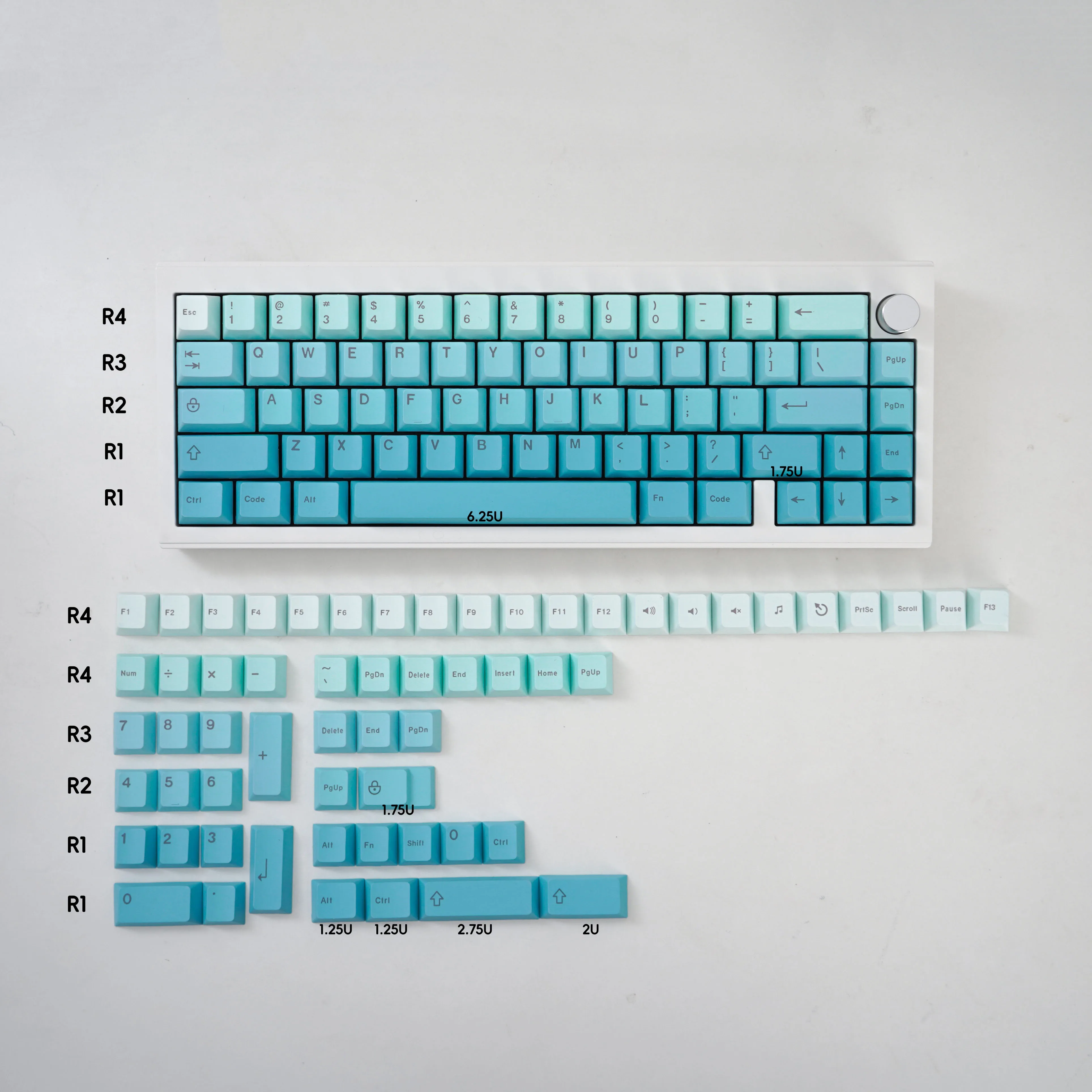 GMK Gradient cyan front/side engraved 125-key PBT keycaps DYE
