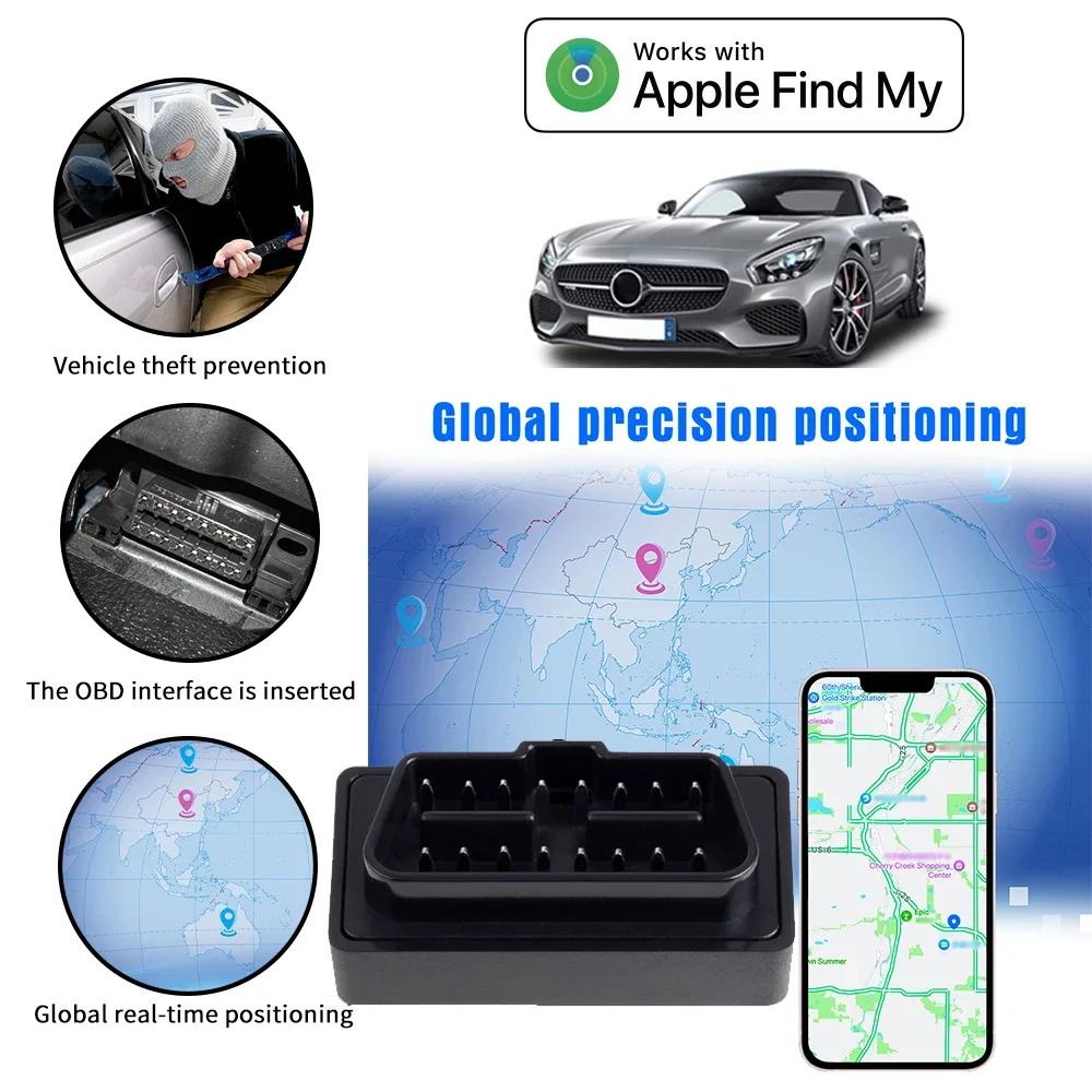 OBD Tracker with GPS Locator and Find My App for Vehicle Anti-Lost Monitoring