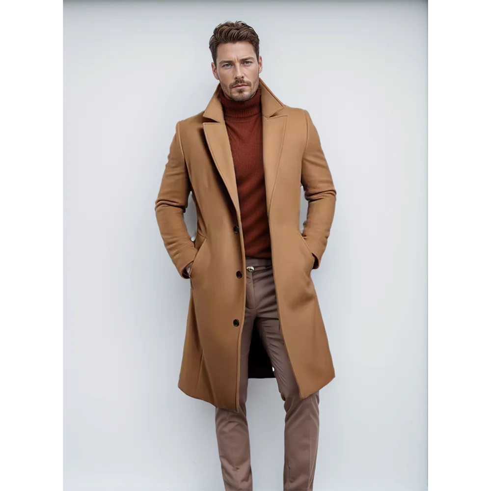 New men's coat warm mid-length solid color autumn and winter coat youth daily men's coat 2