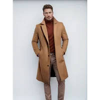 New men's coat warm mid-length solid color autumn and winter coat youth daily men's coat 2