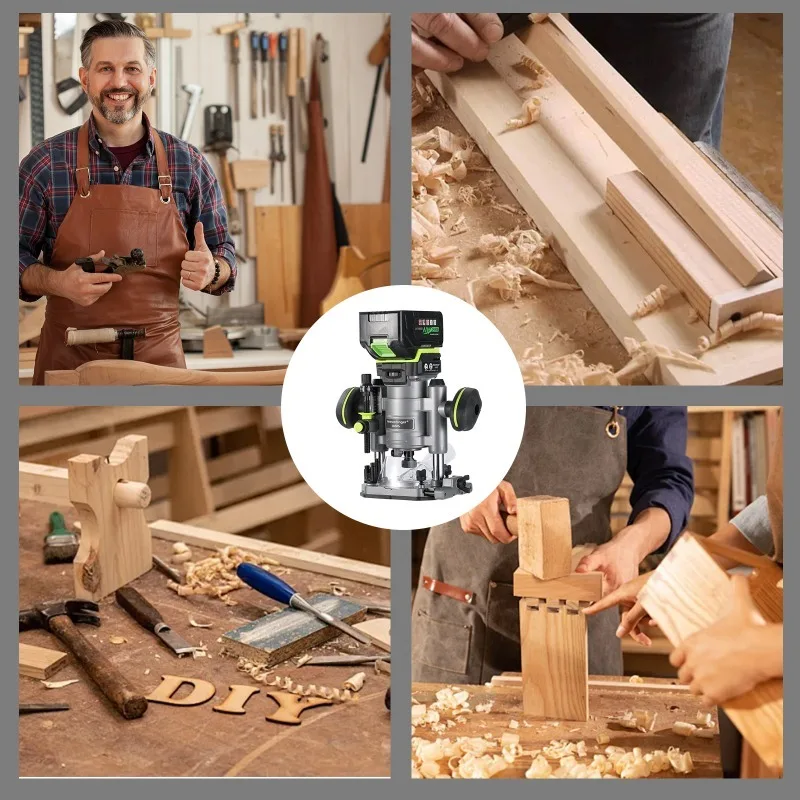 하이머딩거 LB505 40V 브러시리스 무선 6단계 속도 조절 목공용 핸드 우드 엣지 라우터 트리머 DIY 전동 공구, 배터리 미포함