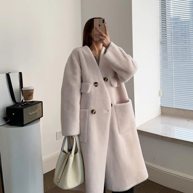 2023 Women's New Winter Korean Coat Fashion Long Lamb Wool Warm Fur Coat Thick WIndproof Slim Temperament Coat