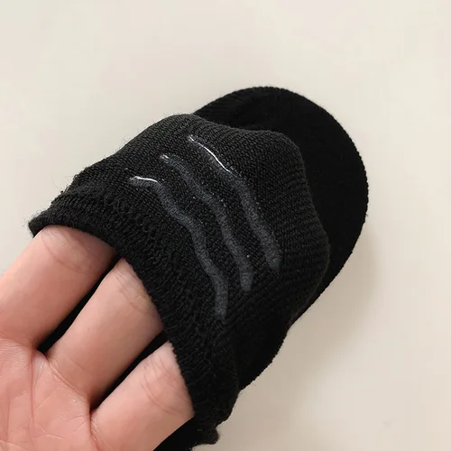 여성용 웃는 얼굴 자수 흑백 양말, 얇은 얕은 입, 보이지 않는 미끄럼 방지 실리콘 보트 양말, 5 켤레 여름 5