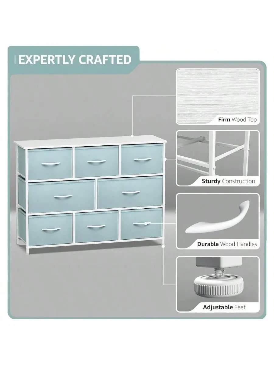 Sorbus Dresser with 8 Drawers - Chest Organizer Unit with Steel Frame Wood Top and Handle Fabric Bins for Clothes - Wide 4
