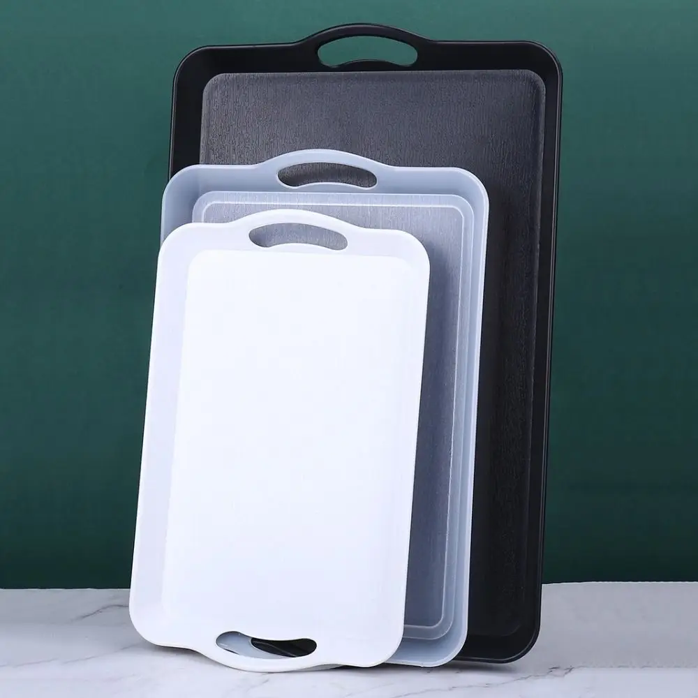Plastic Food Serving Trays with Handles Rectangular Kitchen Table Trays Desk Organizer Wood Grain Fruit Plate Storage Supplies 2