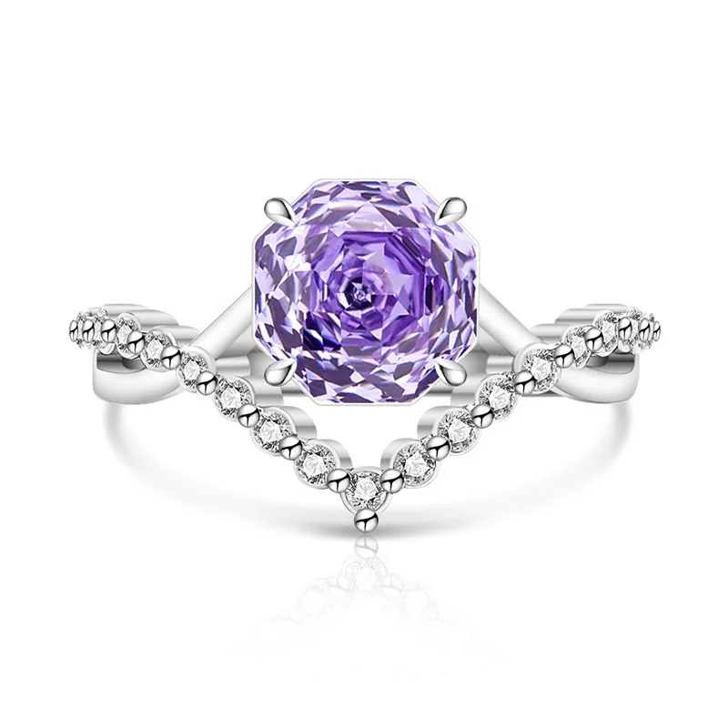 Traumlicht-Luxus-Kronenring aus 925er-Sterlingsilber mit rosafarbenem Schliff und hohem Kohlenstoffgehalt, Valentinstagsgeschenk – Detail 8