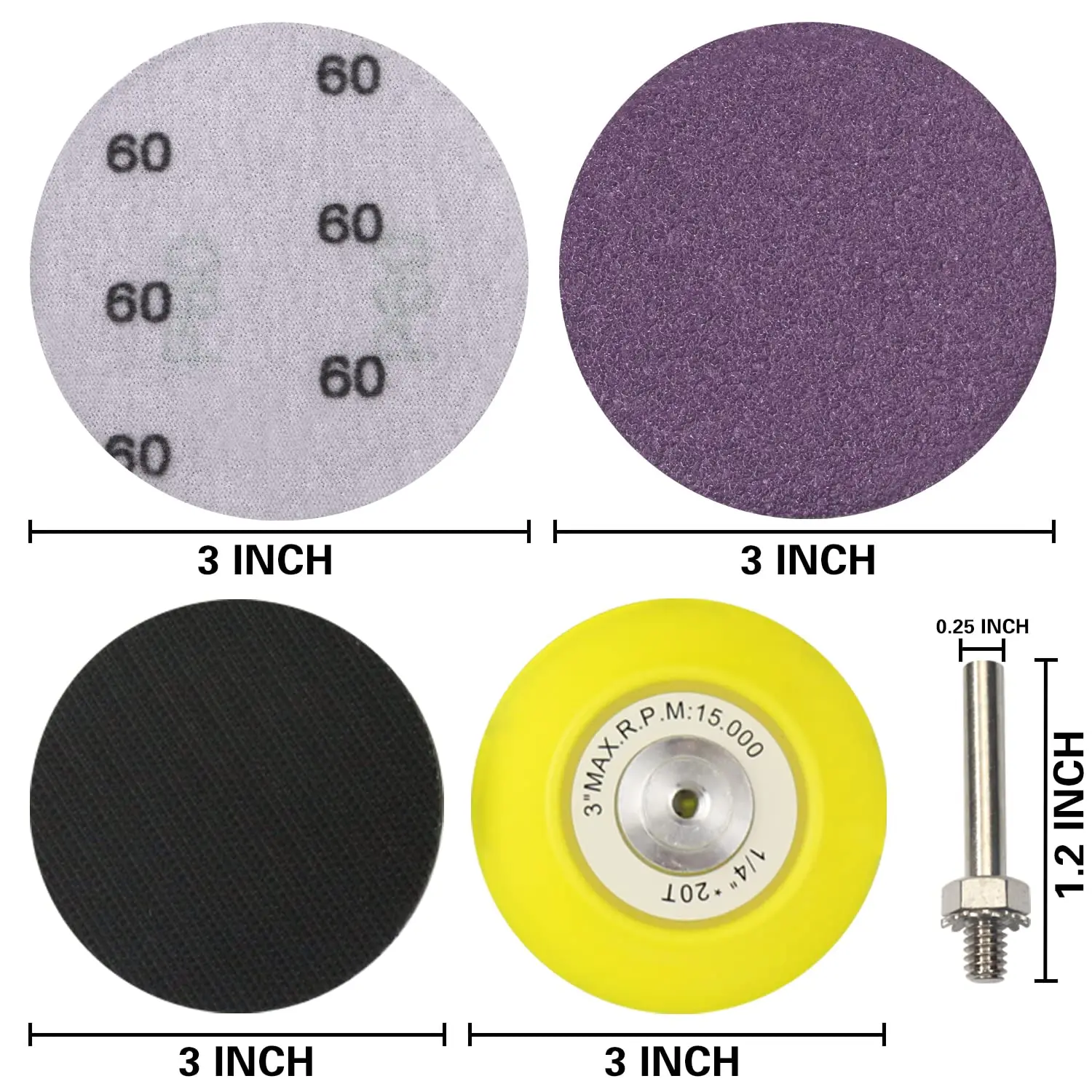 3 Inch 122 Pcs Sanding Discs Hook and Loop Sandpaper Purple Alumina Abrasive with Soft Foam Buffering Pad and Backing Pad