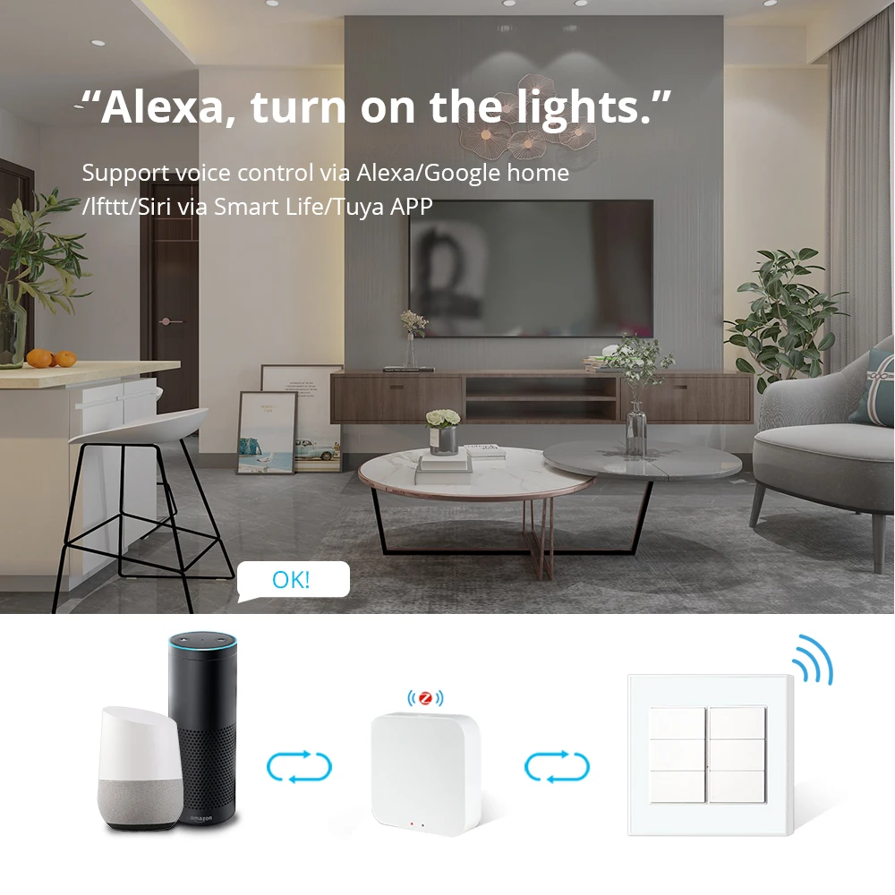 Zemismart Tuya Zigbee 4x4 Interruptor Gangues Interruptor Botão Neutro Necessário Alexa Google Home Controle para Brasil Coreia - Image 5
