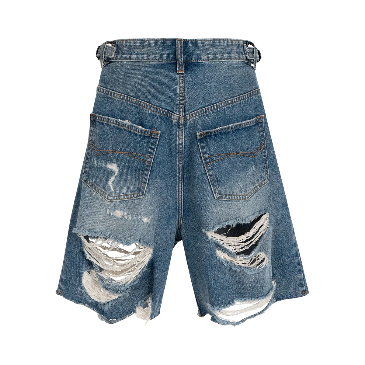 High Street Hole Washed Fringe Denim Shorts for Men Wide Leg Distressed Retro Baggy Five Point Pants Oversized Loose Jeans
