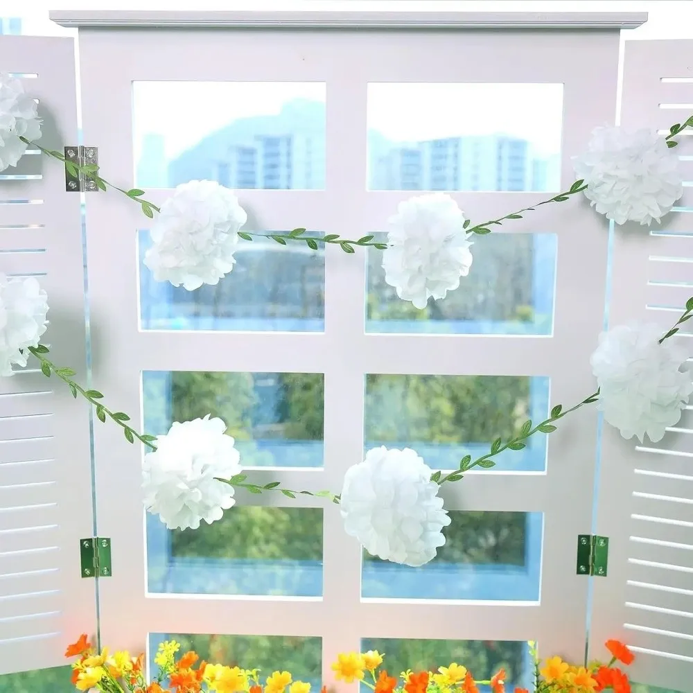 2,5m Seidenpapier Pompon Girlanden Simulierte Hängende Künstliche Blumen Blumengirlande Brautparty – Detail 9