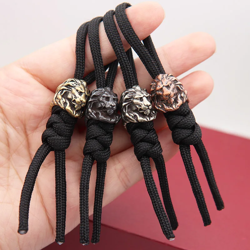 Lion King Head Sculpture Brass Knife Beads EDC Outdoor Flashlight