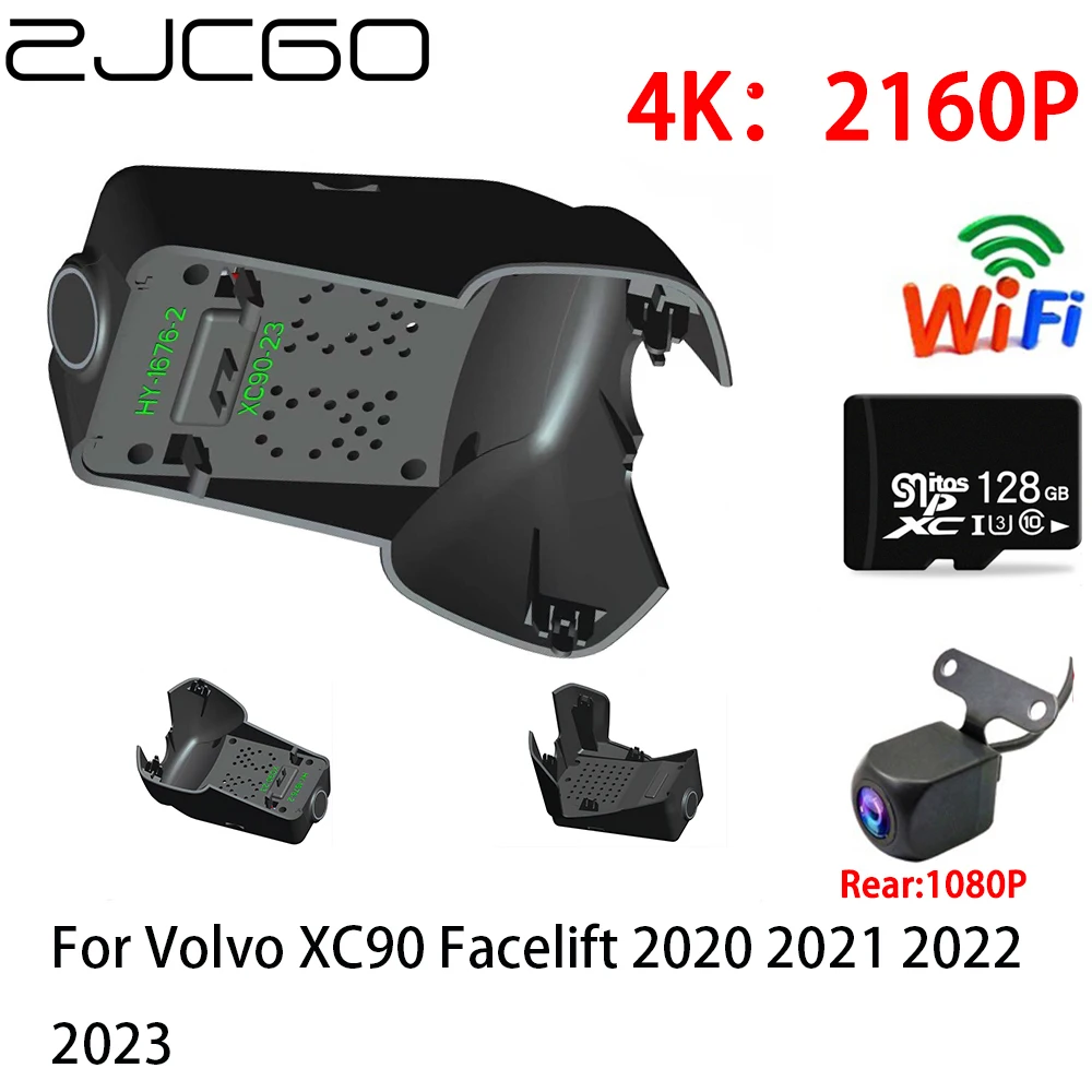 

Автомобильный видеорегистратор ZJCGO, видеорегистратор с Wi-Fi, передняя и задняя камеры, 2 объектива, 4K, 24 ч, парковка для Volvo XC90, Facelift, 2020, 2021, 2022, 2023