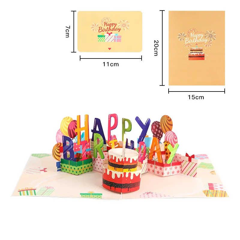 New Creative Greeting Card Chocolate Birthday Cake Blowing Candles Music Lights Ins Style 3D Cake Pop Up Birthday Gift Cards