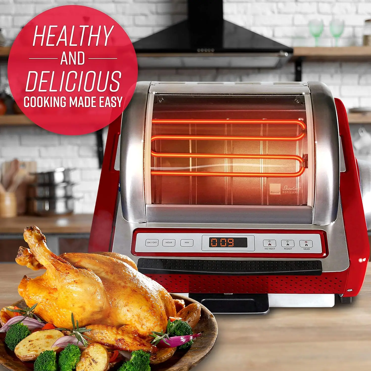 Large Capacity Rotisserie & BBQ Oven, Digital Controls, Compact Storage, Perfect Preset Rotation Speed, 2