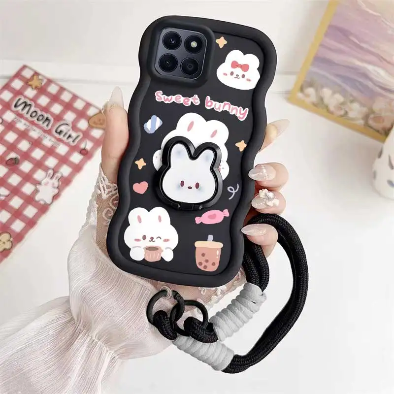 Charming Rabbit Phone Accessory Set: Case, Lanyard, and Stand