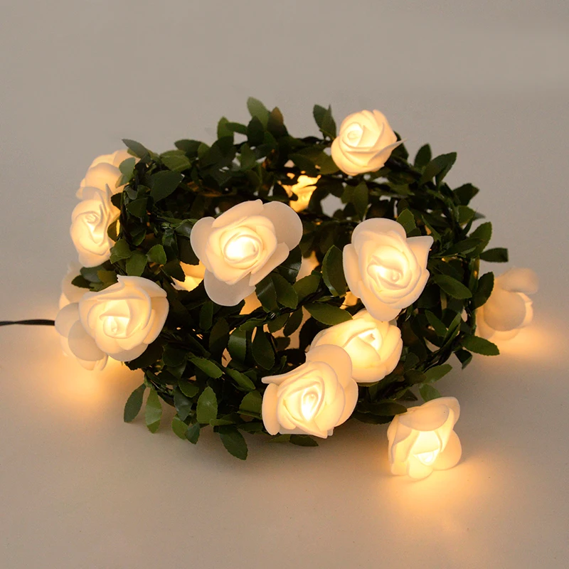 

10-30LED Artificial Foam Rose String Lights Garladn Plant Flowers Leaves Vine Fairy Lamp For Home Wedding Decor Valentines Gifts