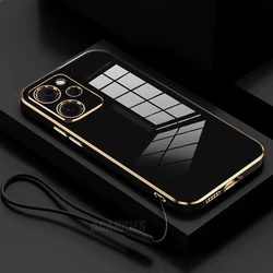 Luxury Plating Lanyard Silicone Case - Soft Protective Cover for Poco X6 Neo 5G (ZBSS Black)