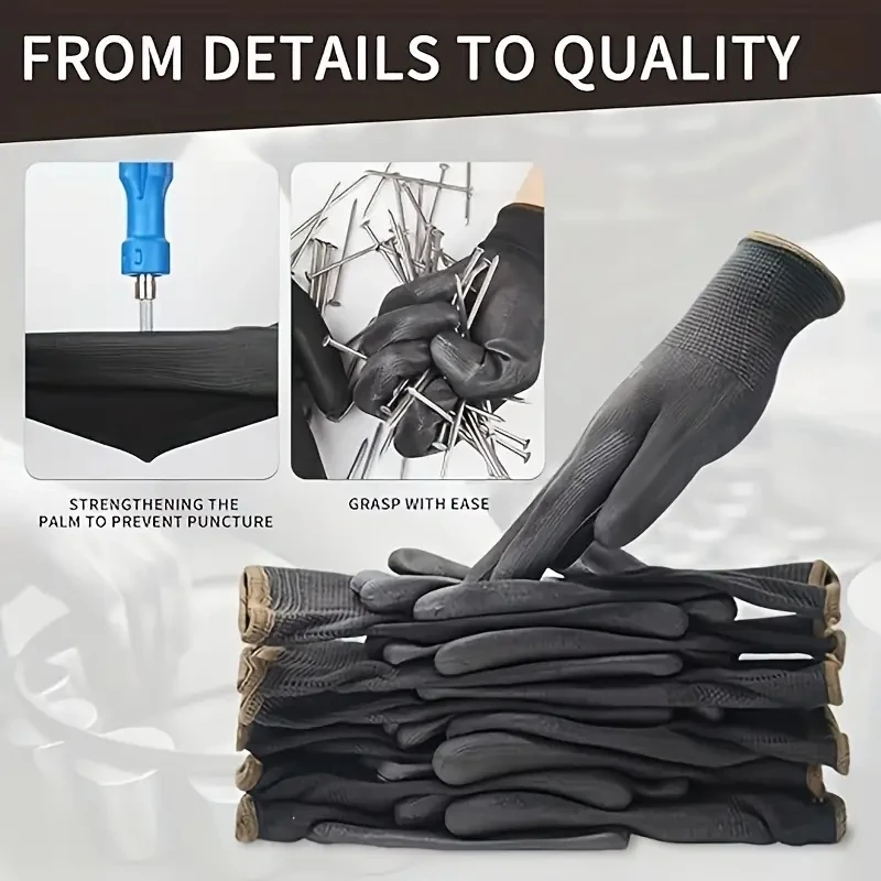 Horticulture Gloves 12 Pair Black /Grey/ Safety Work Gloves Repair Palm Coated Carpenter Repairman Supplies