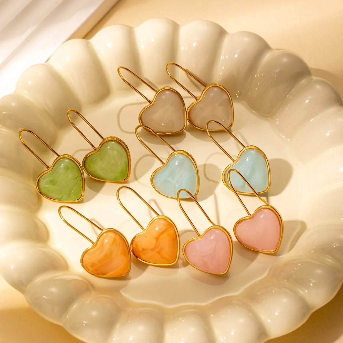 Love Resin Korean Sweet Ladies Summer Earrings Drop Earrings For Women Girl Stainless Steel Dangle Earrings 1