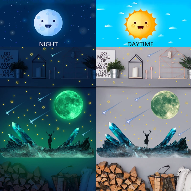 Luminous Wall Stickers-Astronaut Luminous Wall Stickers Stars and Moon Self-adhesive Wallpaper for Children's Bedroom