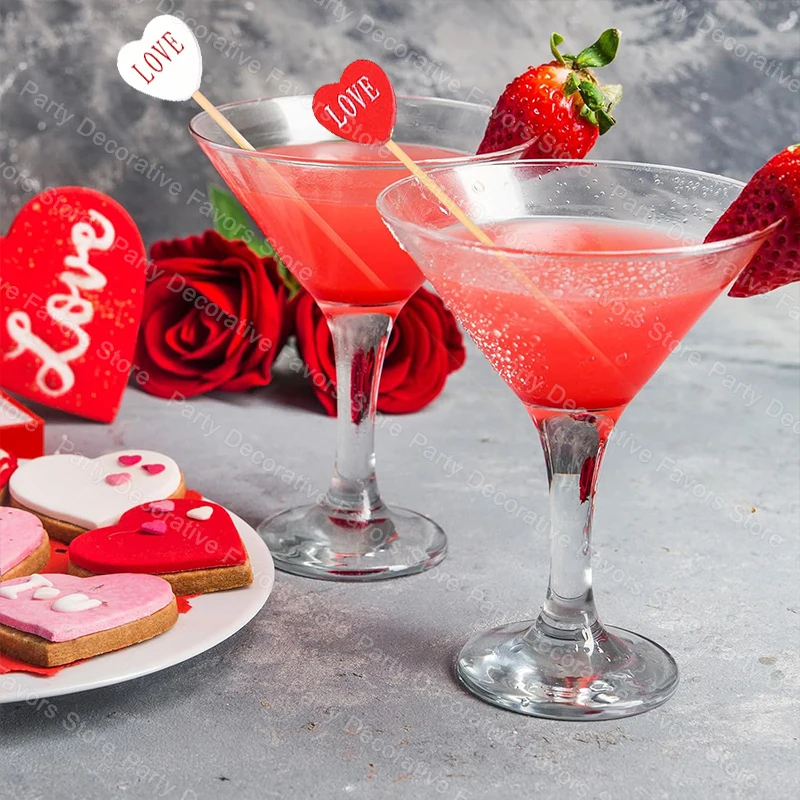 100pcs Love Heart Bamboo Food Picks Cupcake Topper Dessert Buffet Fruit Picks Wedding Birthday Supplies Valentines Day Decor