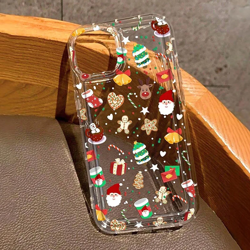 Festive Cartoon Christmas Pattern Clear Phone Case Cover