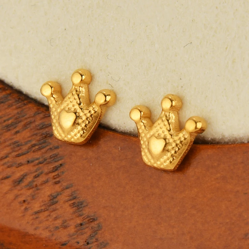 2024 Delicate Cute Earrings Heart Crown Feet Hand Of Fatima Stud Ear For Girl Baby 14K Gold Plated Stainless Steel Jewelry Gifts 2