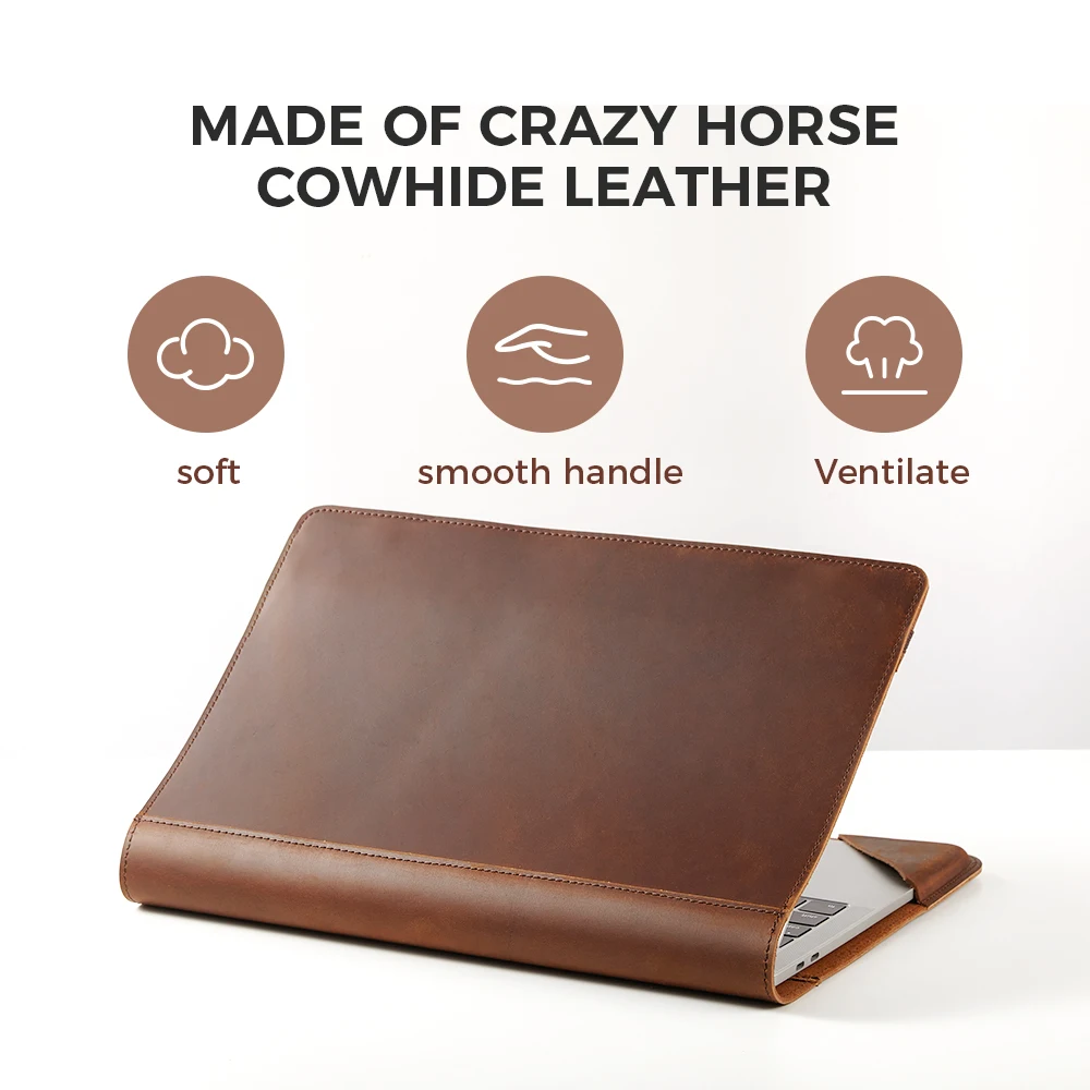 TOMOCOMO 가죽 타블렛 슬리브 케이스 Macbook Pro 13.3'' 15.5'' 16.2'' Crazy Horse Leather Men 노트북 보호 커버