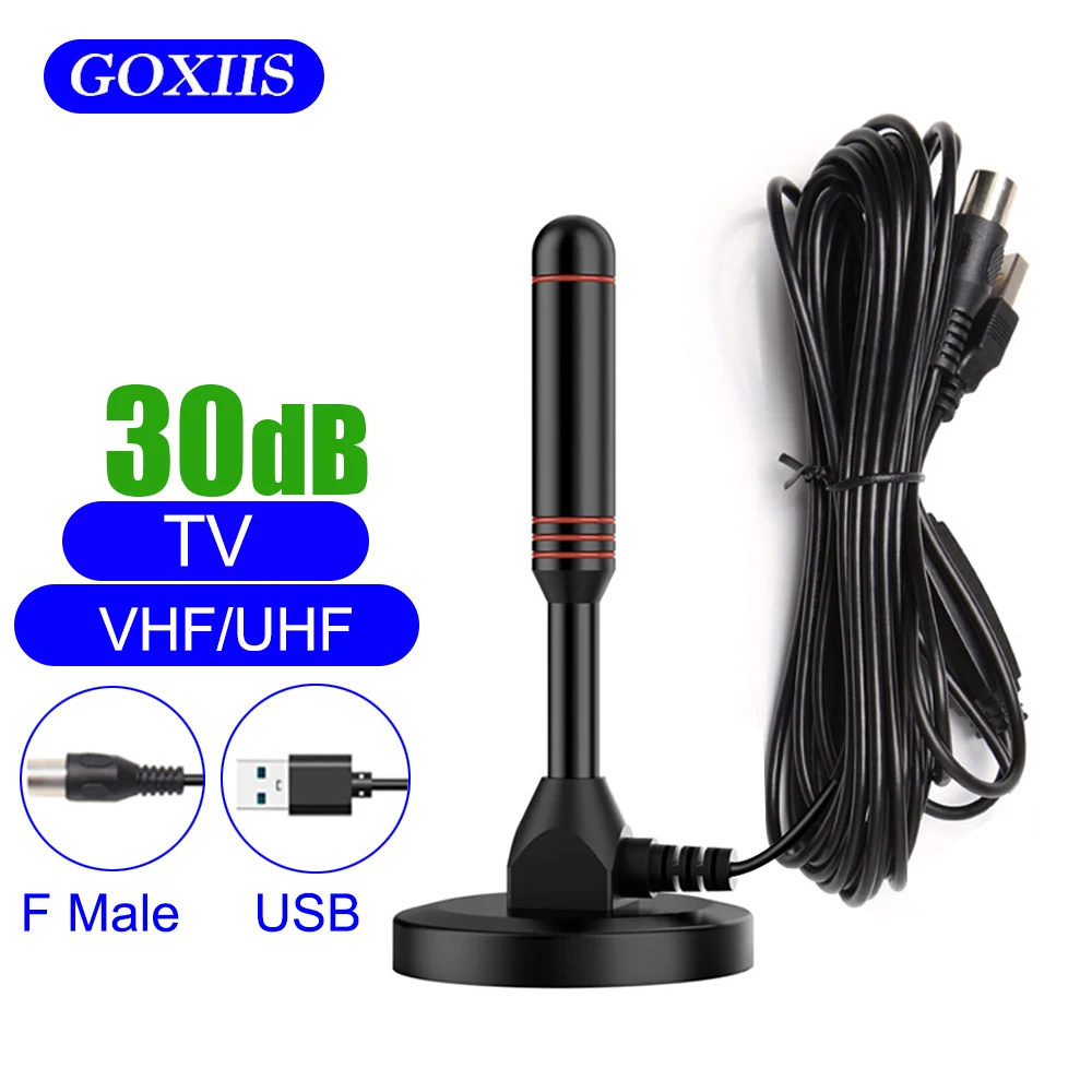 Antenna Tv Hd Indoor Outdoor Antenna Set 200 Miglia Antenna Digitale Amplificata Per Ricevitore Tv Dvb-T2 Vhf/Uhf Con Base Magnetica