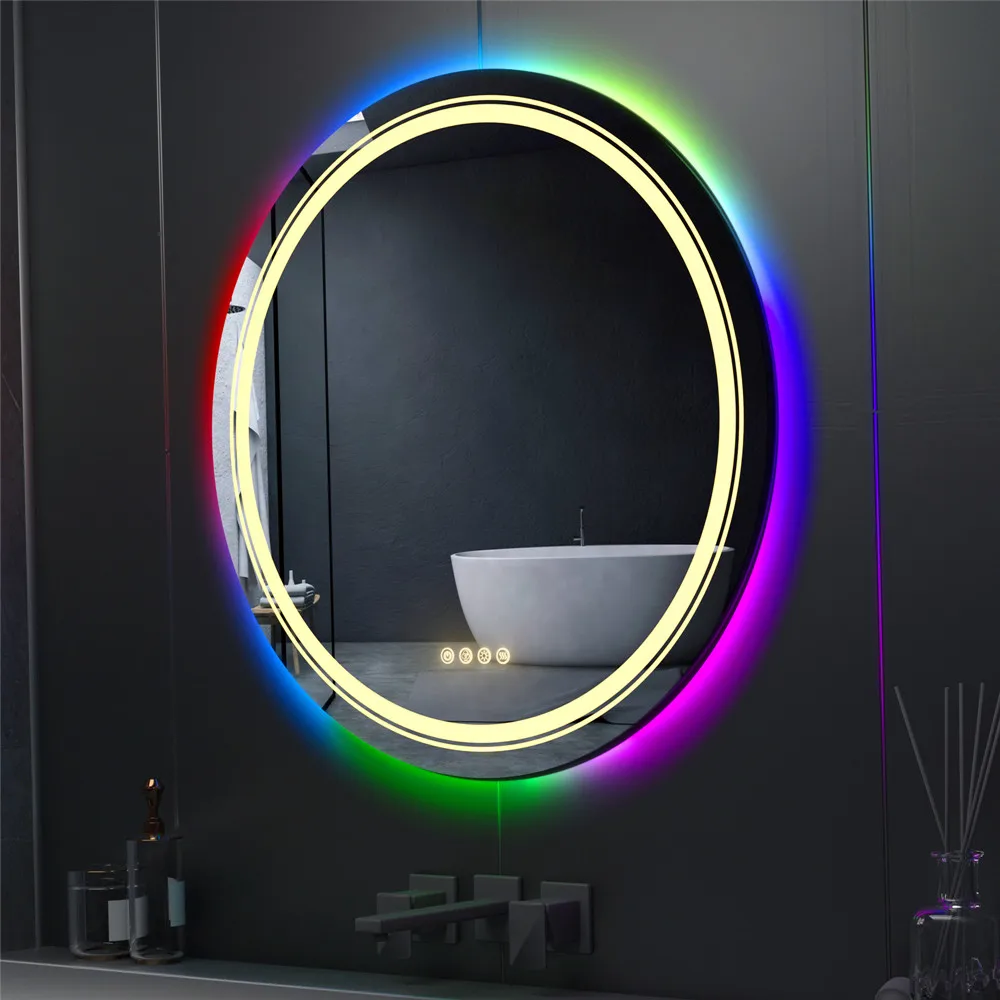 

24" Modern Round LED Bathroom Mirror RGB Backlit Light Wall Decor Mirror for Home/Hotel Bathroom,Washroom,Toilet
