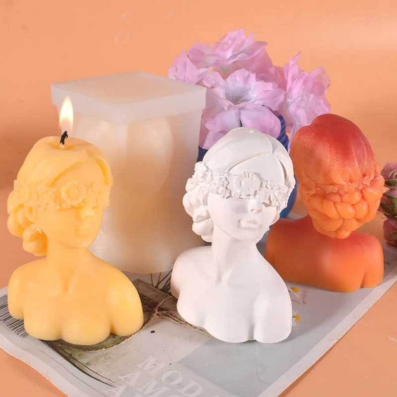 New Closed-Eye Girl Candle Mold Blindfolded Girl Portrait Silicone Mold Aromatherapy Resin Candle Making Tool Craft Home Decor