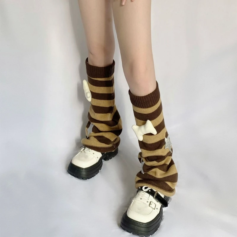 

Knitted Calf Sock Y2k Stripe Pattern Knees High Sock Thigh High Loose Stocking