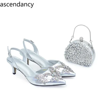 New Arrival Rhinestone Big Pumps and Bag To Party 2026 INS Style Pointed-Toe Shoes and Bag Elegant High Heels for Women
