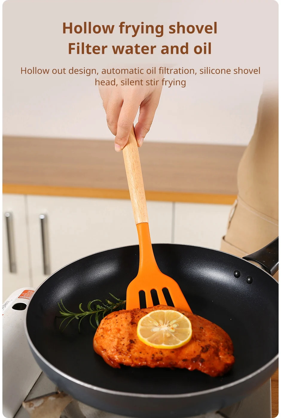 Description Picture 5 of item3-Piece Set of Wooden Handle Silicone Kitchen Utensils Cooking Utensils Set Non Stick Shovel Cooking Utensils Baking Tools