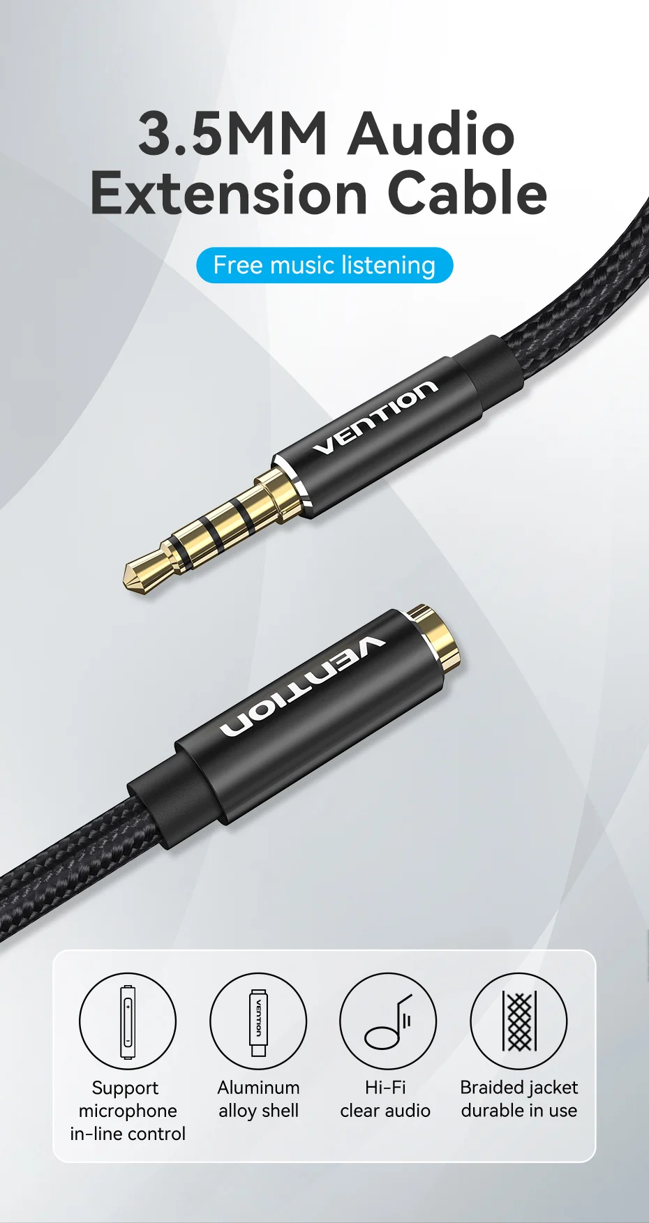 Jack 3.5 mm Audio Extension Cable for Laptop PC TV Huawei Xiaomi Stereo 3.5 mm J